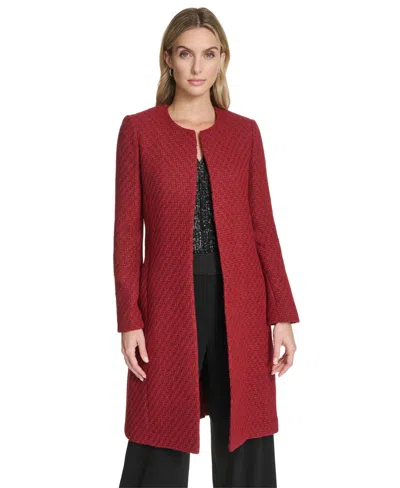 Calvin Klein Women's Open-front Shoulder Padded Long Jacket In Red