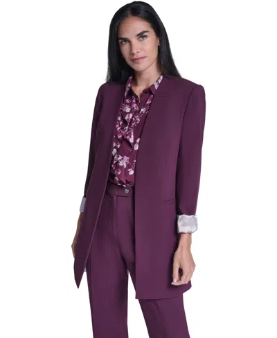 Calvin Klein Women's Open Front Topper Collarless Shoulder-padded Jacket In Purple