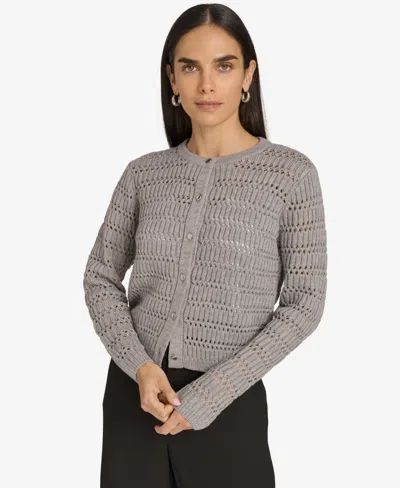 Calvin Klein Women's Open-knit Cardigan Sweater In Grey Heather