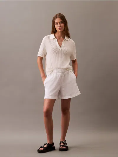 Calvin Klein Women's Open Knit Relaxed Polo Sweater In Tofu