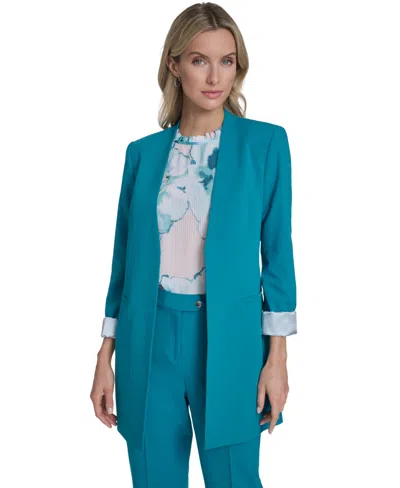 Calvin Klein Women's Open-front Roll Back Cuff Jacket In Blue