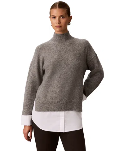 Calvin Klein Women's Oversized Mock Neck Twofer Sweater In Multi