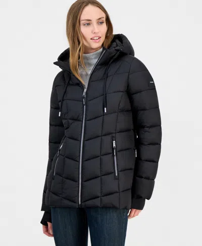 Calvin Klein Women's Packable Hooded Drawstring Puffer Jacket In Black