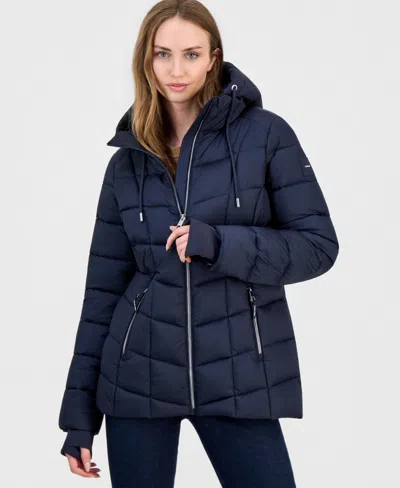 Calvin Klein Women's Packable Hooded Drawstring Puffer Jacket In Dark Saphire