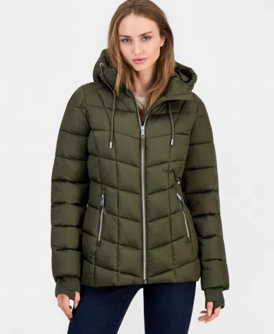 Calvin Klein Women's Packable Hooded Drawstring Puffer Jacket In Green