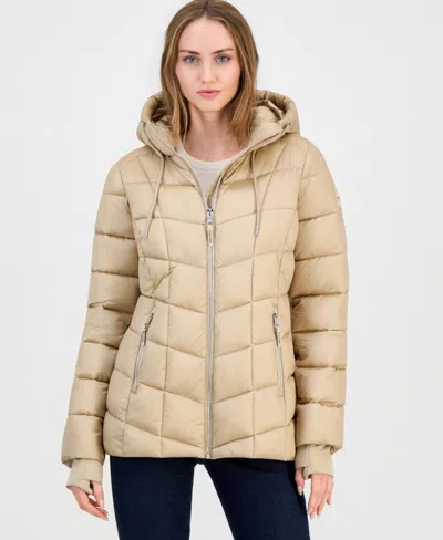 Calvin Klein Women's Packable Hooded Drawstring Puffer Jacket In Nude
