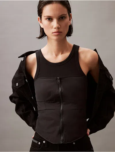 Calvin Klein Women's Padded Zip Bustier Top In Black