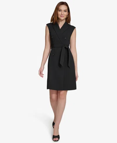 Calvin Klein Women's Peak-lapel Belted Jacket Dress In Black