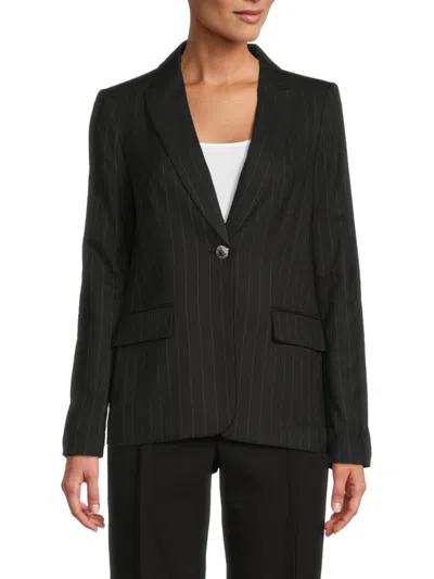 Calvin Klein Women's Peak Lapel Pinstripe Blazer In Black Cream