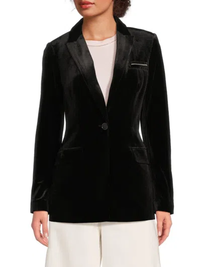 Calvin Klein Women's Peak-lapel Velvet Blazer In Black