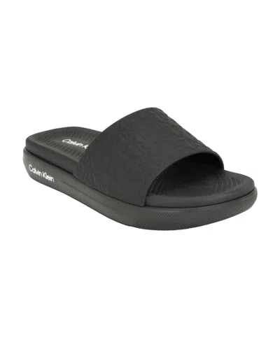 Calvin Klein Women's Pereen Embossed Pool Slide Sandals In Black