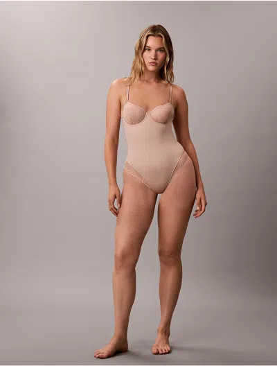 Calvin Klein Women's Perfectly Fit Lace Shapewear Bodysuit In Cedar