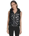 Calvin Klein Women's Performance Diamond Quilt Hooded Puffer Vest In Black