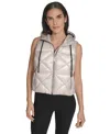 Calvin Klein Women's Performance Diamond Quilt Hooded Puffer Vest In Gray