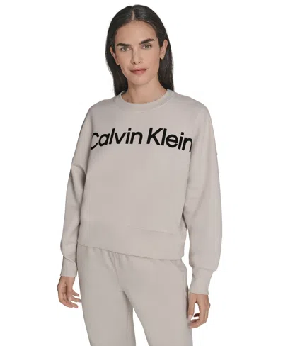 Calvin Klein Women's Performance Flocked Logo Pull-on Sweatshirt In Neutral