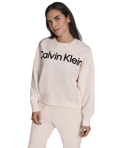 Calvin Klein Women's Performance Flocked Logo Pull-on Sweatshirt In Pink