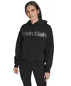 Calvin Klein Women's Performance Metallic Outline Logo Fleece Hoodie In Black