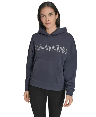 CALVIN KLEIN WOMEN'S PERFORMANCE METALLIC OUTLINE LOGO FLEECE HOODIE