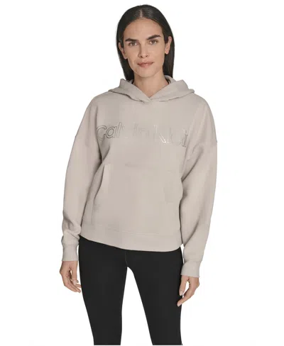 Calvin Klein Women's Performance Metallic Outline Logo Fleece Hoodie In Brown