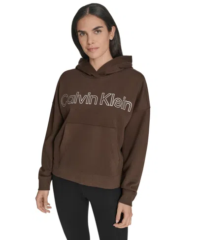 Calvin Klein Women's Performance Metallic Outline Logo Fleece Hoodie In Gray