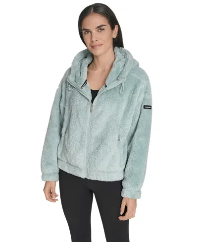 Calvin Klein Women's Performance Oversized Hooded Sherpa Jacket In Blue