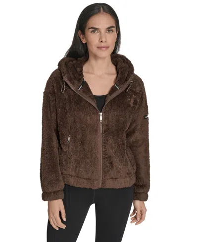 Calvin Klein Women's Performance Oversized Hooded Sherpa Jacket In Brown