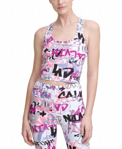 Calvin Klein Women's Performance Printed Racerback Cropped Tank Top In City Tag Energy In Multi