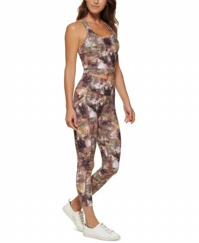 Calvin Klein Activewear Performance Printed Racerback Cropped Tank Top In Multi