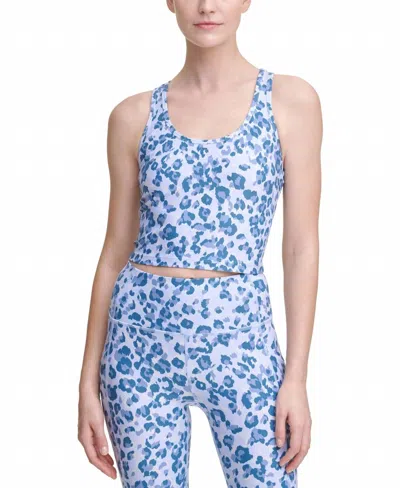 Calvin Klein Women's Performance Printed Racerback Cropped Tank Top In Jaguar Beau Blue In Multi