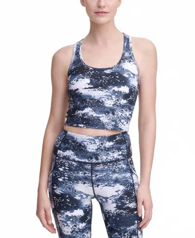 Calvin Klein Women's Performance Printed Racerback Cropped Tank Top In Seacoast Baltic In Multi