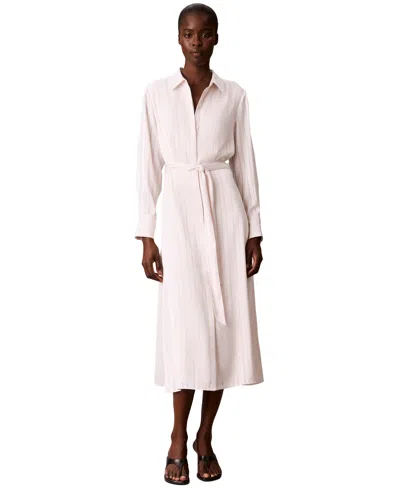 Calvin Klein Women's Petite Long-sleeve Striped Midi Shirt Dress In Pink