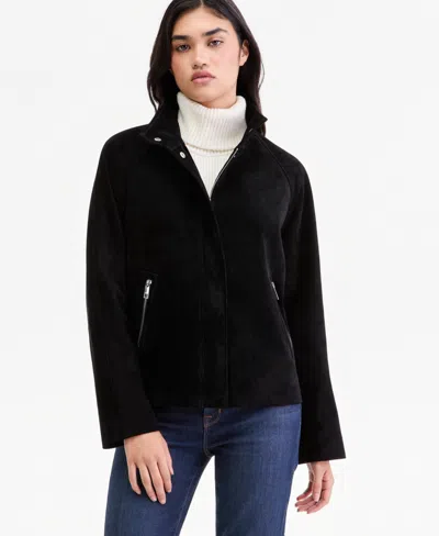 Calvin Klein Women's Petite Suede Zip-up Jacket, Created For Macy's In Black