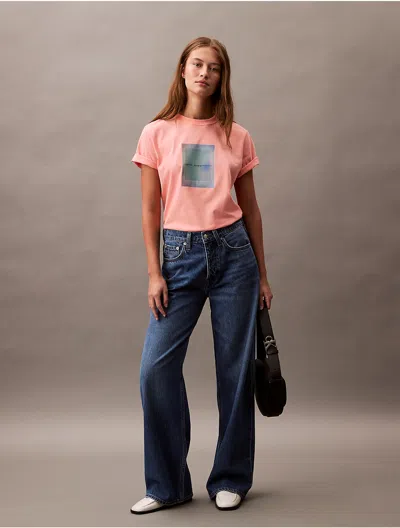 Calvin Klein Women's Photo Logo Graphic Classic T-shirt In Peach Amber