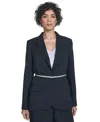 Calvin Klein Women's Pinstripe Belted One-button Jacket In Multi