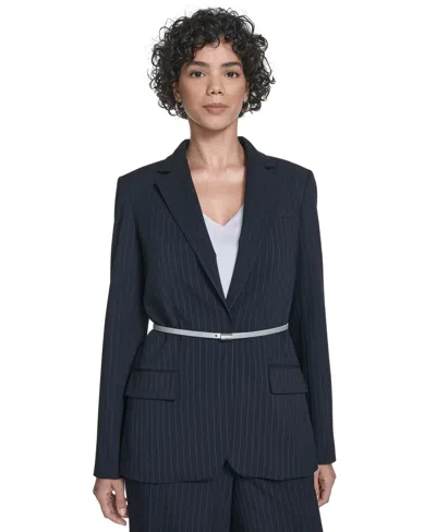 Calvin Klein Women's Pinstripe Belted One-button Jacket In Multi