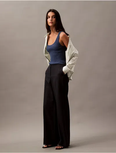 Calvin Klein Women's Pinstripe Crepe Wide Leg Trouser In Vulcan