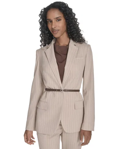 Calvin Klein Women's Pinstripe Jacket With Belt
