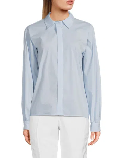 Calvin Klein Women's Pinstripe Shirt In White Blue