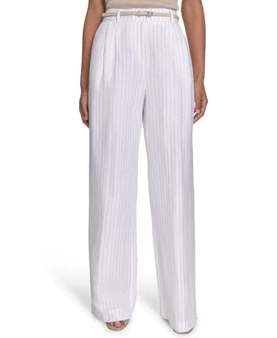Calvin Klein Women's Pinstriped Belted Pleated Pants