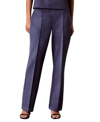 Calvin Klein Women's Pintuck Faux Suede Pull-on Trousers In Blue