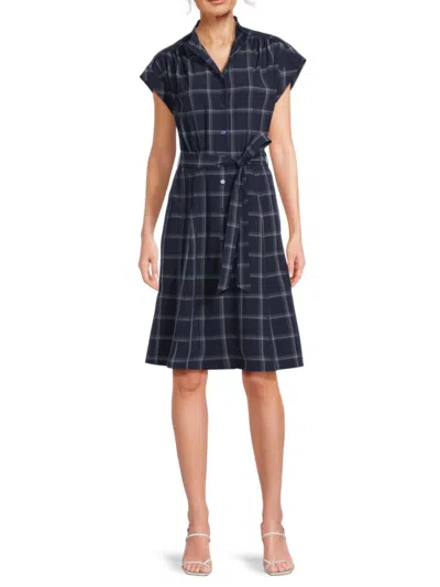 Calvin Klein Women's Plaid Belted Dress In Black White