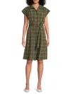 Calvin Klein Women's Plaid Belted Dress In Olive White