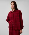 Calvin Klein Women's Plaid Collar Neck Long Sleeve Sleep Shirt In Burgundy
