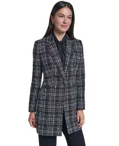 Calvin Klein Women's Plaid One-button Long-sleeve Blazer In Black