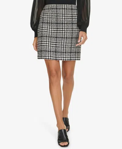 Calvin Klein Womens Plaid Tweed Mini Skirt In Black,cream