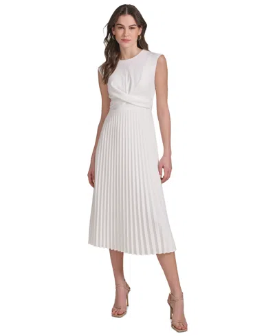 Calvin Klein Women's Pleated A-line Dress In White