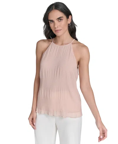 Calvin Klein Women's Pleated Chiffon Halter-neck Top In Pink