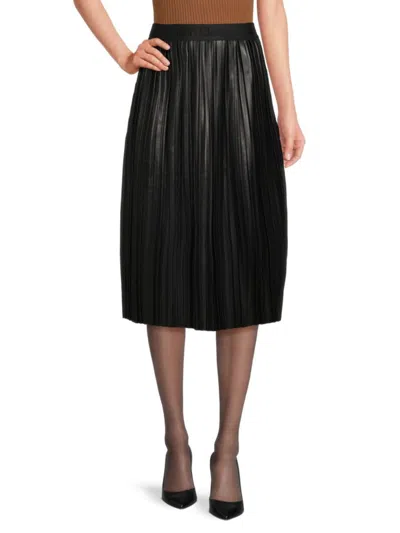 Calvin Klein Women's Pleated Faux Leather Midi Skirt In Black