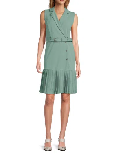 Calvin Klein Women's Pleated-hem Sleeveless Belted Minidress