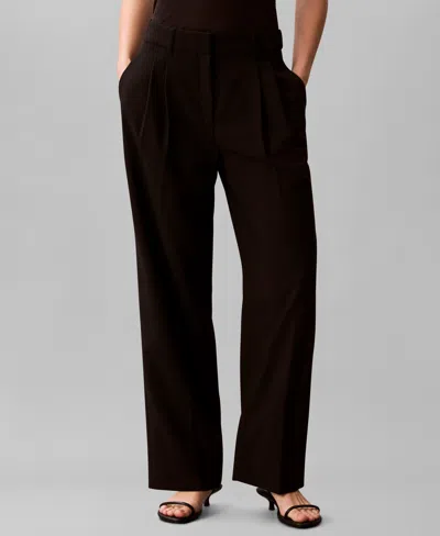 Calvin Klein Women's Pleated High Rise Wide Leg Pants In Black